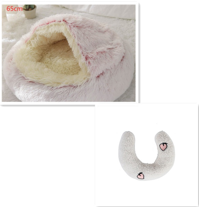 2-in-1 Plush Pet Bed - Round Winter Warm House for Dogs & Cats