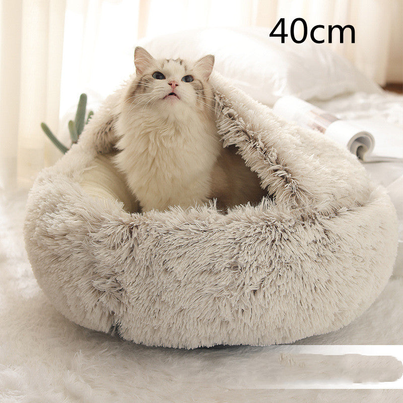 2-in-1 Plush Pet Bed - Round Winter Warm House for Dogs & Cats