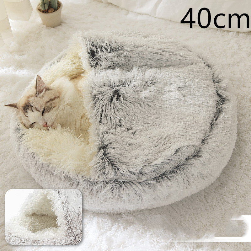 2-in-1 Plush Pet Bed - Round Winter Warm House for Dogs & Cats