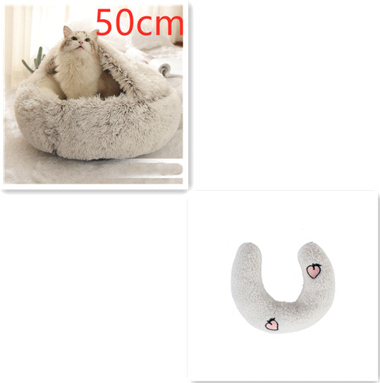 2-in-1 Plush Pet Bed - Round Winter Warm House for Dogs & Cats