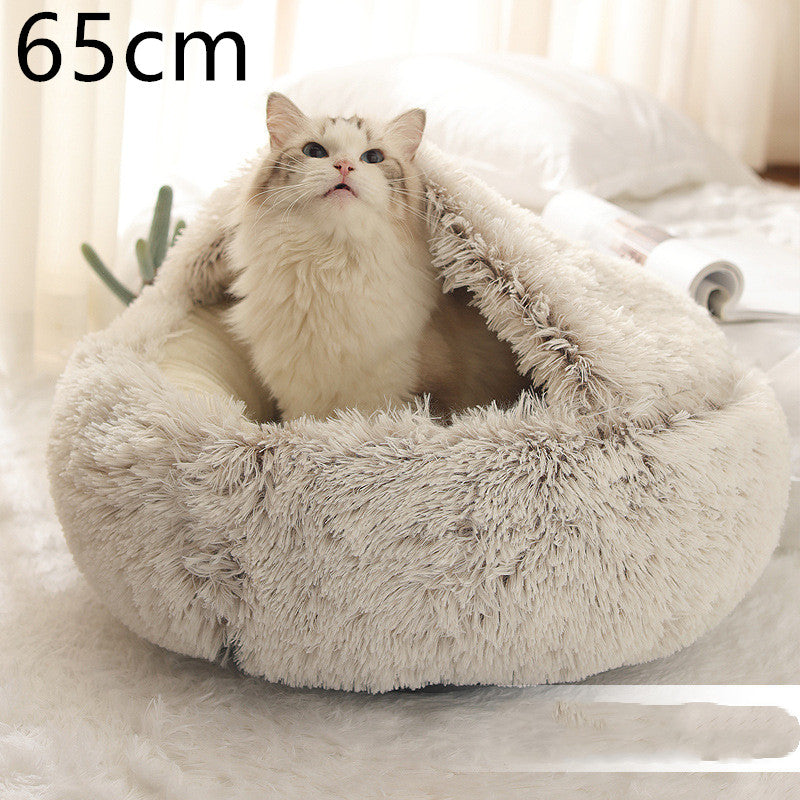 2-in-1 Plush Pet Bed - Round Winter Warm House for Dogs & Cats