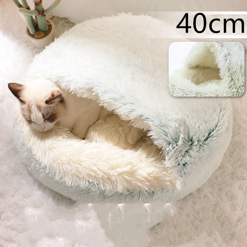 2-in-1 Plush Pet Bed - Round Winter Warm House for Dogs & Cats
