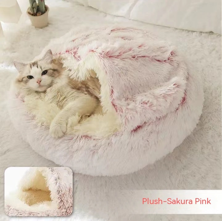 2-in-1 Plush Pet Bed - Round Winter Warm House for Dogs & Cats