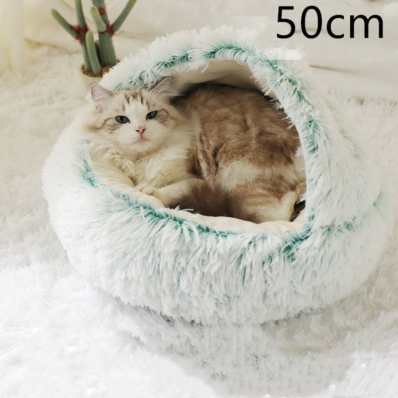 2-in-1 Plush Pet Bed - Round Winter Warm House for Dogs & Cats