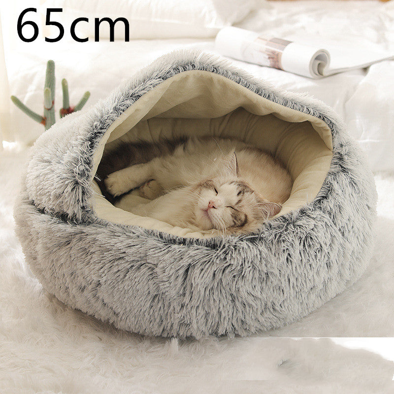 2-in-1 Plush Pet Bed - Round Winter Warm House for Dogs & Cats