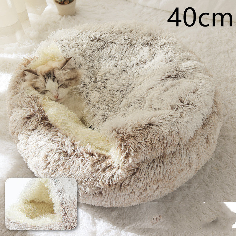 2-in-1 Plush Pet Bed - Round Winter Warm House for Dogs & Cats