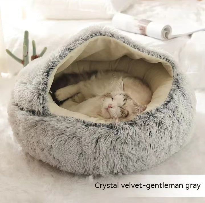 2-in-1 Plush Pet Bed - Round Winter Warm House for Dogs & Cats