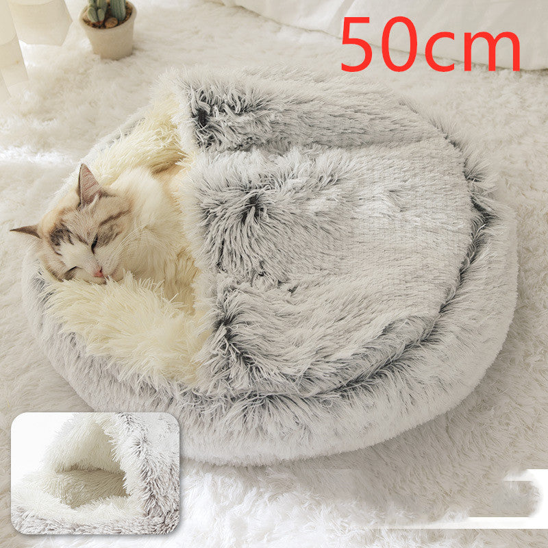 2-in-1 Plush Pet Bed - Round Winter Warm House for Dogs & Cats