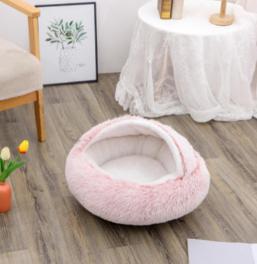 2-in-1 Plush Pet Bed - Round Winter Warm House for Dogs & Cats