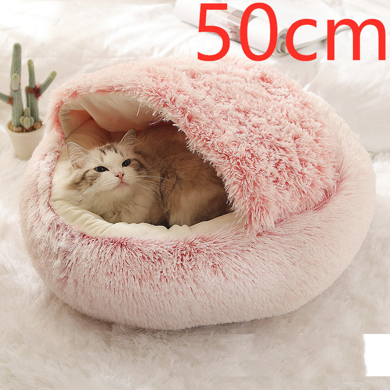 2-in-1 Plush Pet Bed - Round Winter Warm House for Dogs & Cats