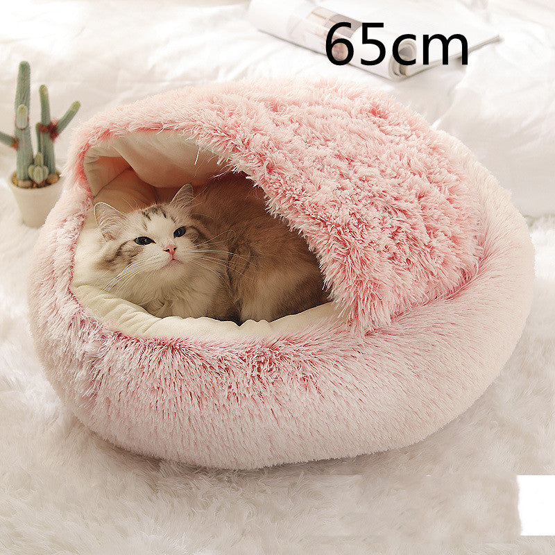 2-in-1 Plush Pet Bed - Round Winter Warm House for Dogs & Cats