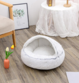 2-in-1 Plush Pet Bed - Round Winter Warm House for Dogs & Cats