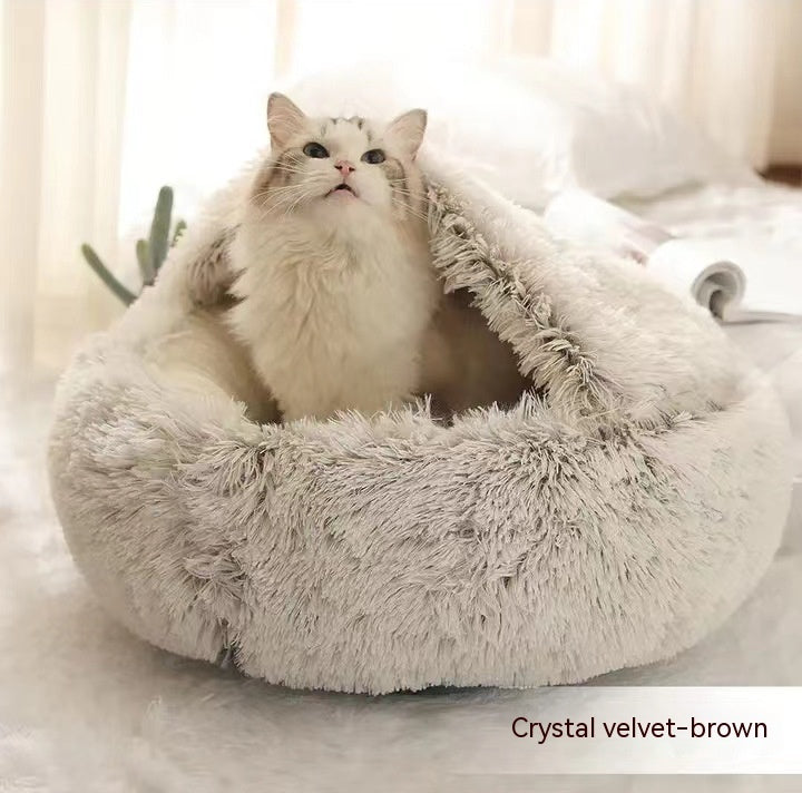 2-in-1 Plush Pet Bed - Round Winter Warm House for Dogs & Cats