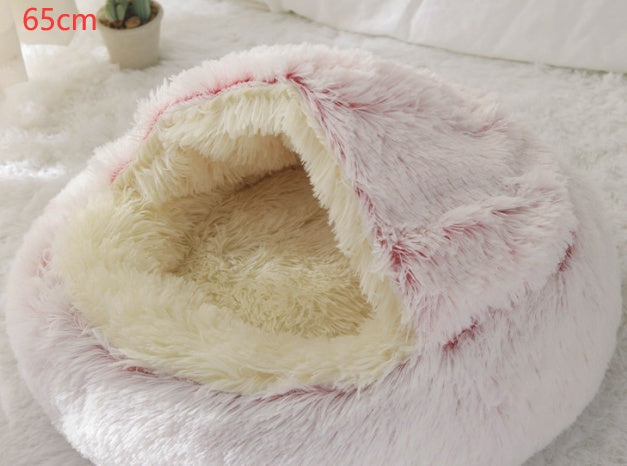 2-in-1 Plush Pet Bed - Round Winter Warm House for Dogs & Cats