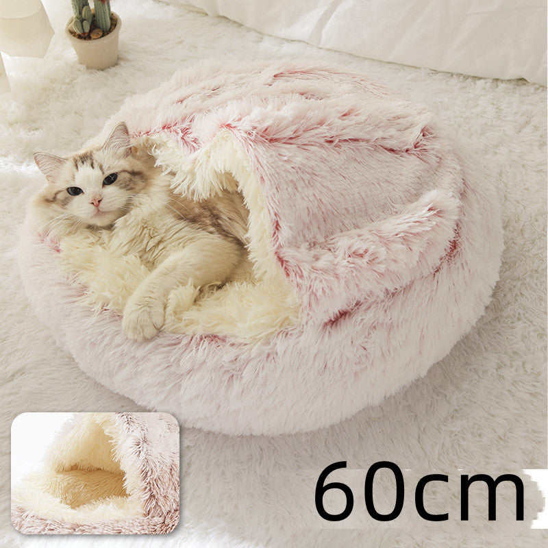 2-in-1 Plush Pet Bed - Round Winter Warm House for Dogs & Cats