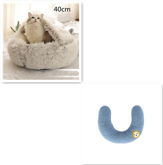 2-in-1 Plush Pet Bed - Round Winter Warm House for Dogs & Cats