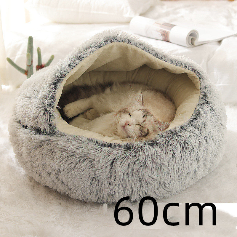 2-in-1 Plush Pet Bed - Round Winter Warm House for Dogs & Cats