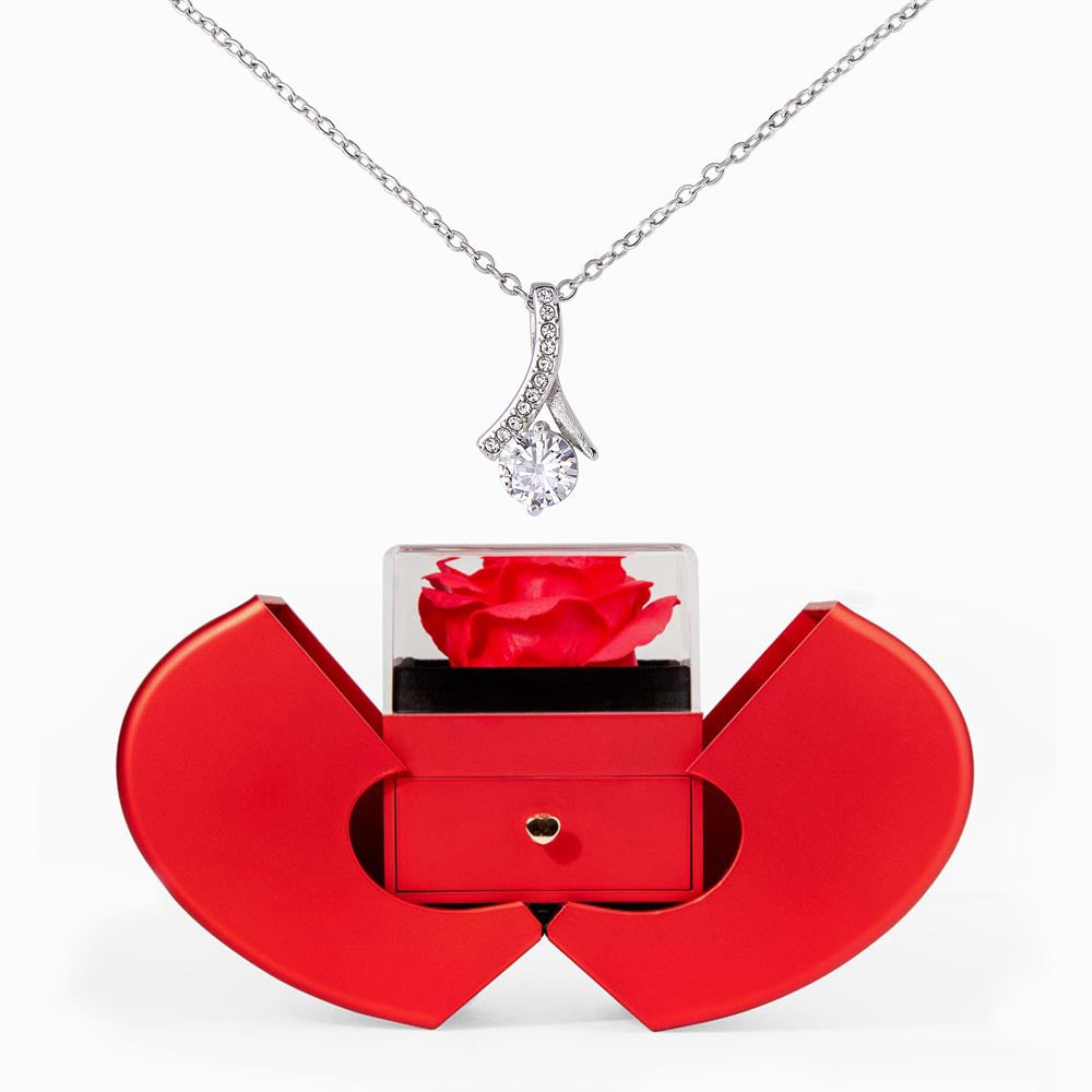 ALLURING Beauty Necklace - RED HEART ROSE BOX (White & Yellow Gold)