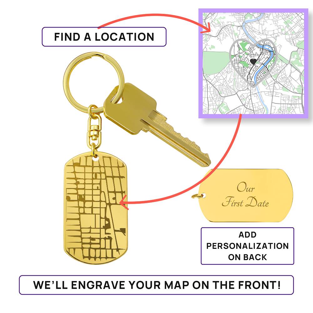 ENGRAVED DOG TAG - MAP Keychain (Special Locations)
