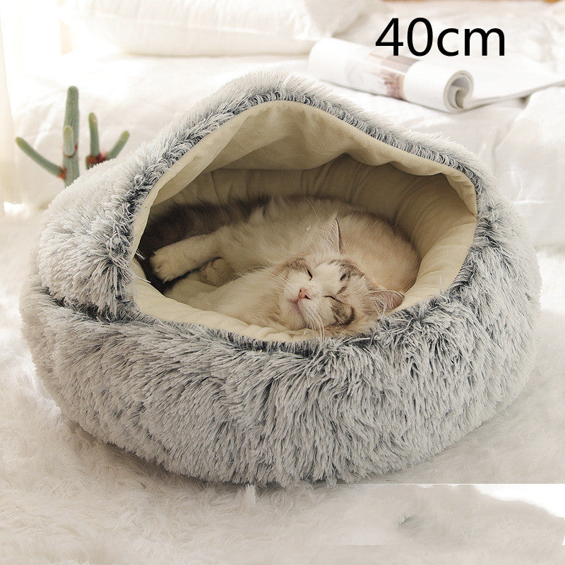 2-in-1 Plush Pet Bed - Round Winter Warm House for Dogs & Cats