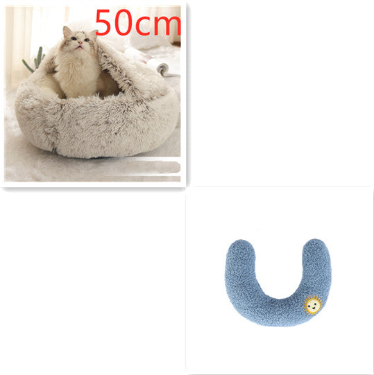 2-in-1 Plush Pet Bed - Round Winter Warm House for Dogs & Cats