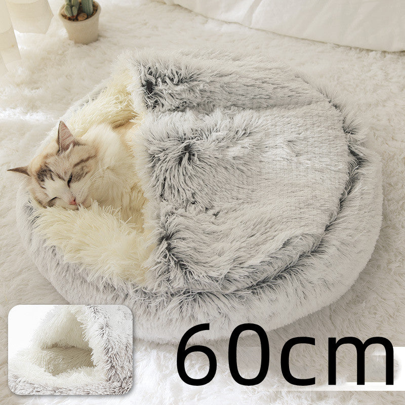 2-in-1 Plush Pet Bed - Round Winter Warm House for Dogs & Cats
