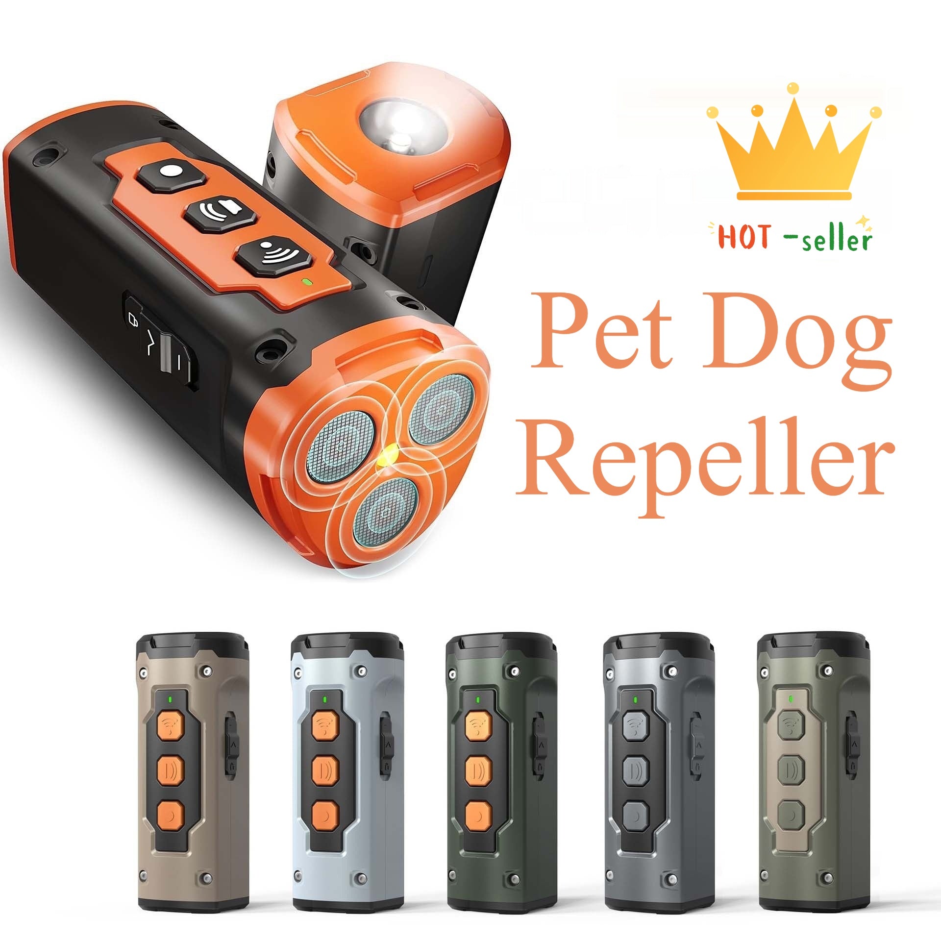 Dog Repeller Ultrasonic - Anti Dog Bark Deterrent Device w/ LED Flashlight