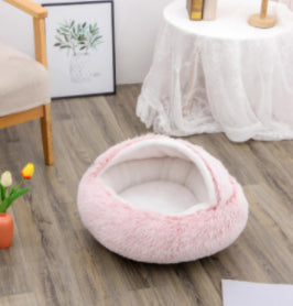 2-in-1 Plush Pet Bed - Round Winter Warm House for Dogs & Cats