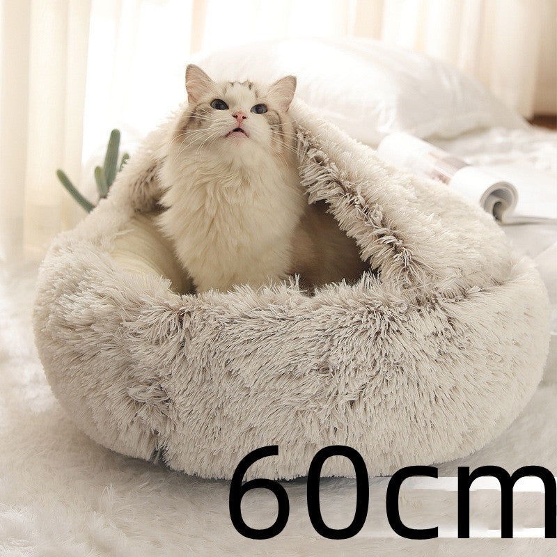 2-in-1 Plush Pet Bed - Round Winter Warm House for Dogs & Cats