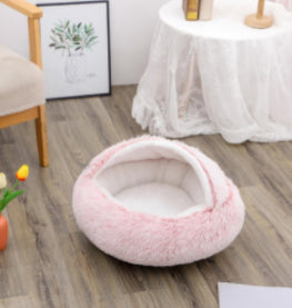 2-in-1 Plush Pet Bed - Round Winter Warm House for Dogs & Cats