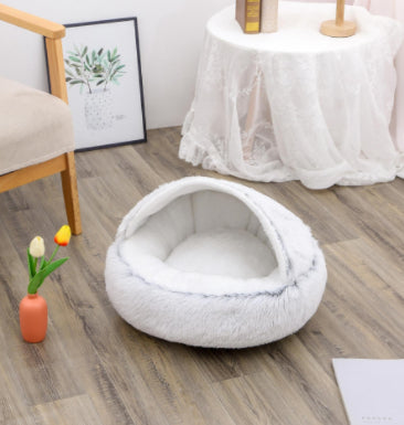 2-in-1 Plush Pet Bed - Round Winter Warm House for Dogs & Cats