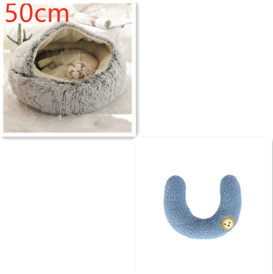 2-in-1 Plush Pet Bed - Round Winter Warm House for Dogs & Cats