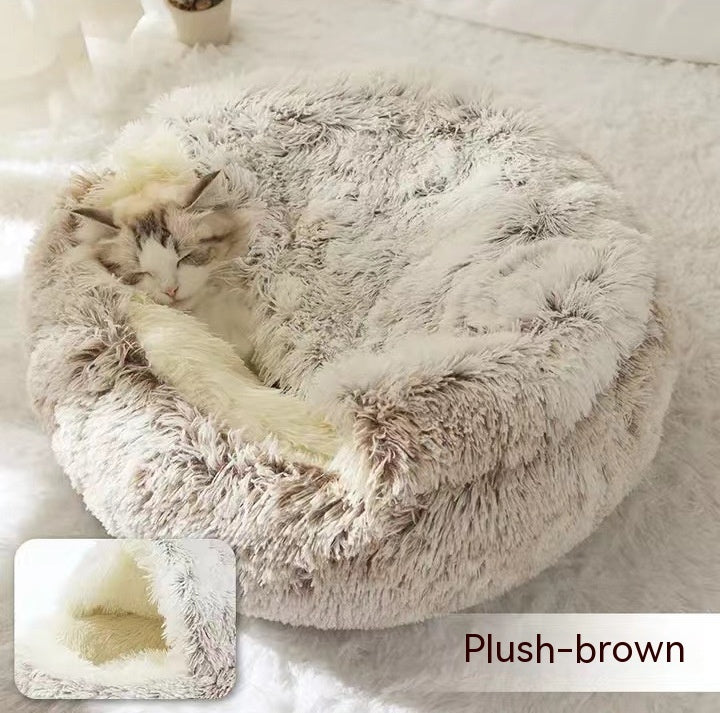 2-in-1 Plush Pet Bed - Round Winter Warm House for Dogs & Cats